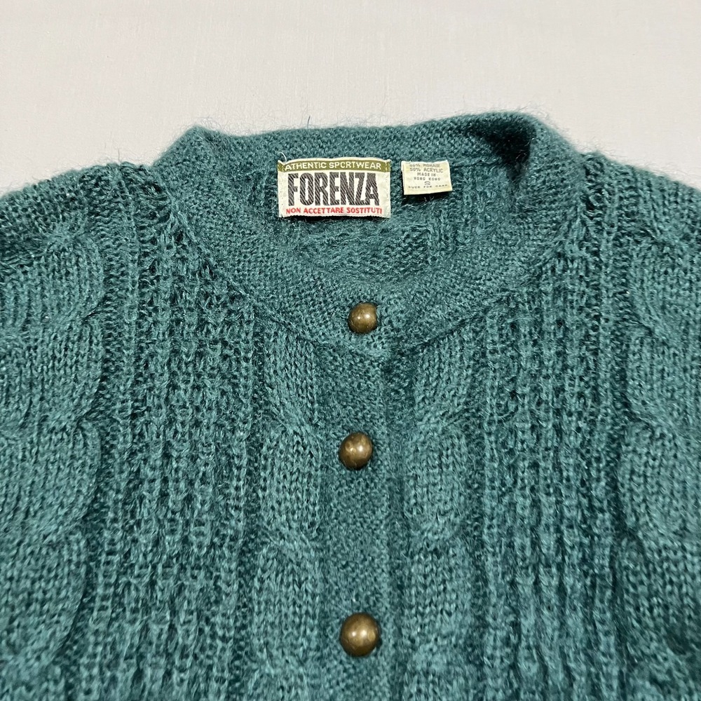 Forenza Womens Forest Green Cable Knit Button Chunky Mohair Cardigan Sweater S - Picture 3 of 6